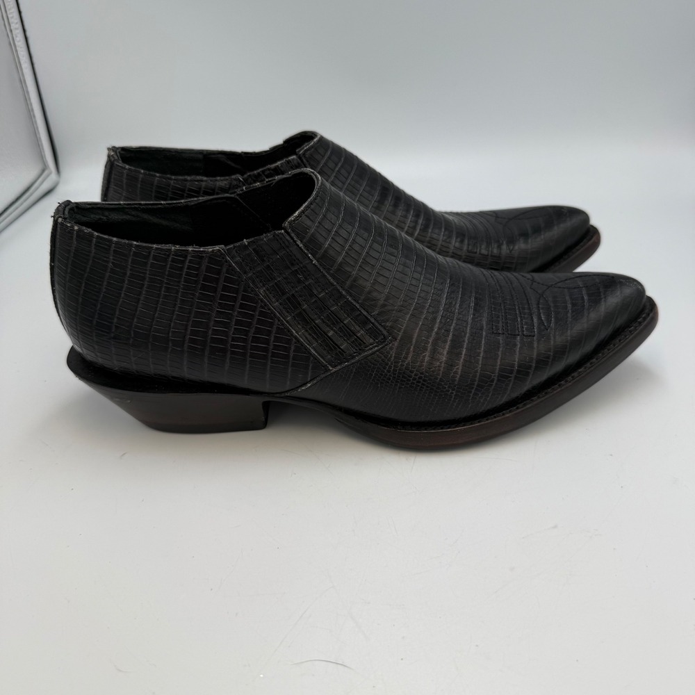 Ash Tequila Black Lizard Embossed Leather Western Pointed Booties 8.5 39 Rodeo